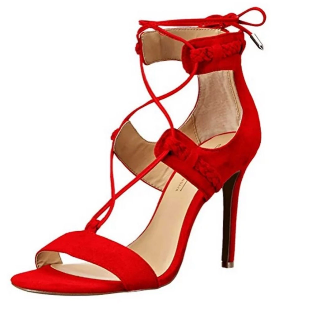NIB Laya by Zendaya Starke Red Open Toe Ankle Wrap Heels 8.5
